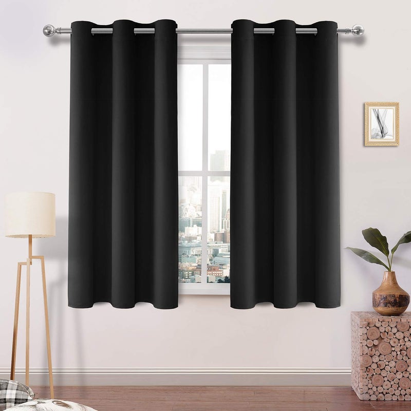 DWCN Black Blackout Curtains for Bedroom, Room Darkening Curtains 45 Inches, Thermal Insulated Grommet Light Blocking Curtain for Living Room - W38 x L45 Inch Length, Set of 2 Panels - Image 1